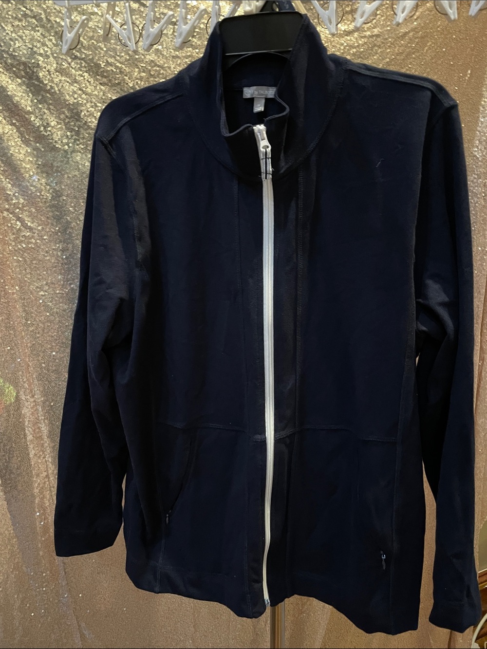 Talbots Navy Zip-Front Lightweight Jacket with White Zipper